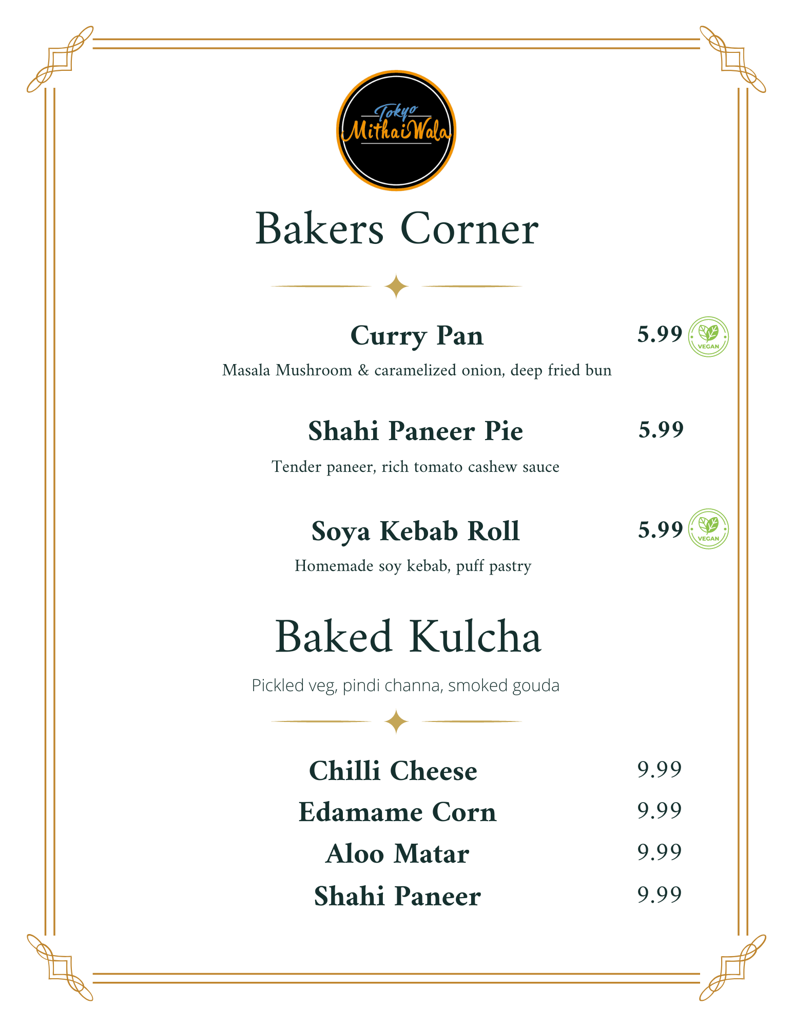 menu Baker’s Corner